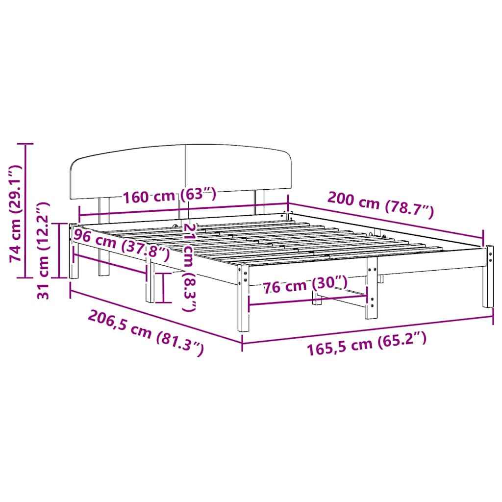 Σκελετός Κρεβατιού Φυσικό 160 x 200 cm Στερεά ξυλεία πεύκου