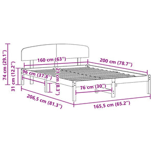 Σκελετός Κρεβατιού Φυσικό 160 x 200 cm Στερεά ξυλεία πεύκου