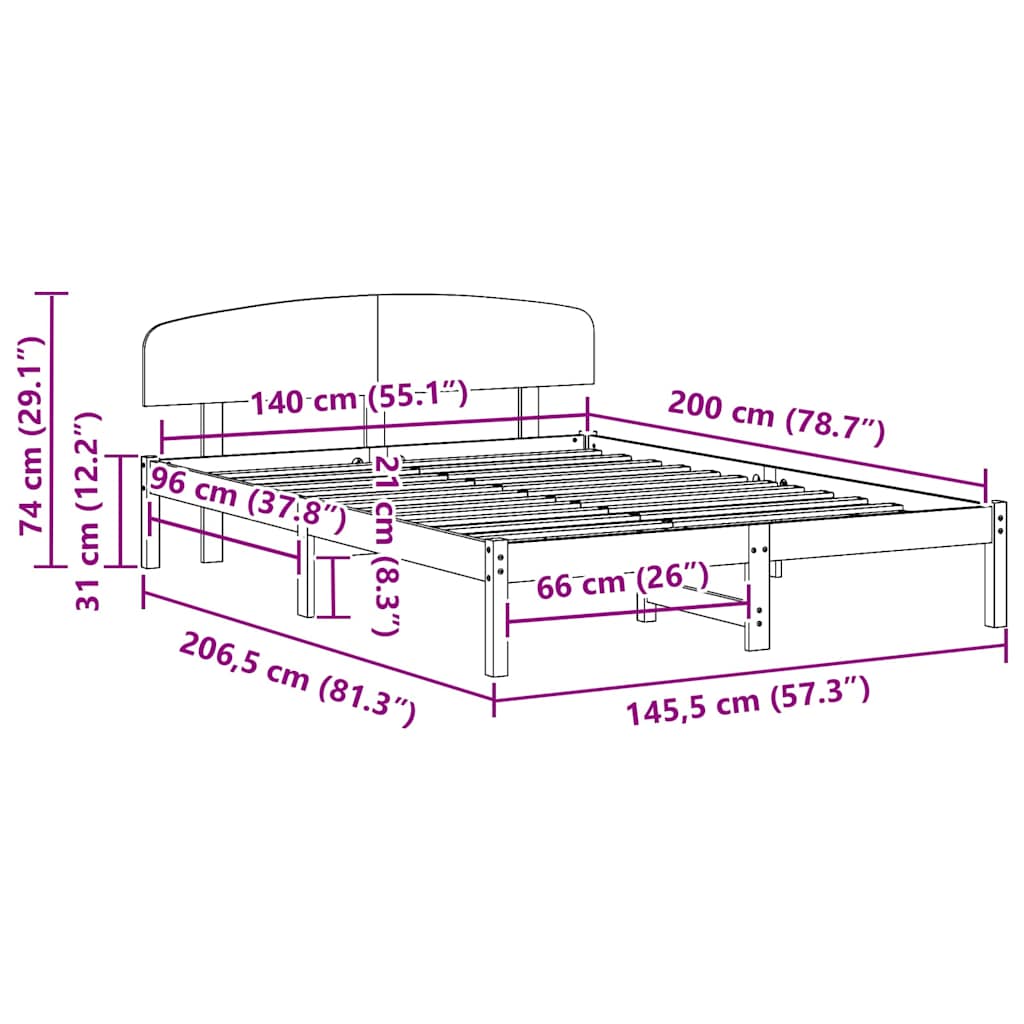 Σκελετός Κρεβατιού Φυσικό 140 x 200 cm Στερεά ξυλεία πεύκου