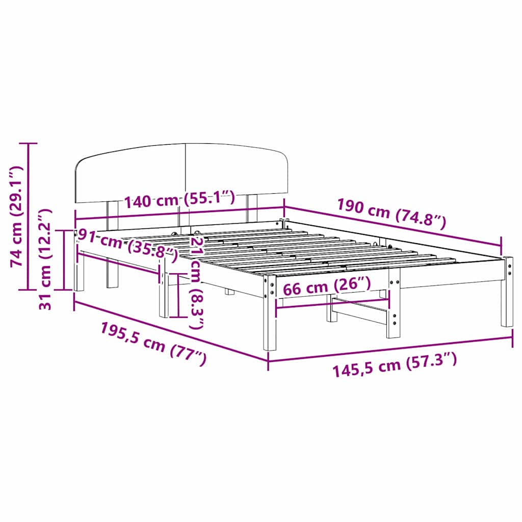 Σκελετός Κρεβατιού Φυσικό 140 x 190 cm Στερεά ξυλεία πεύκου