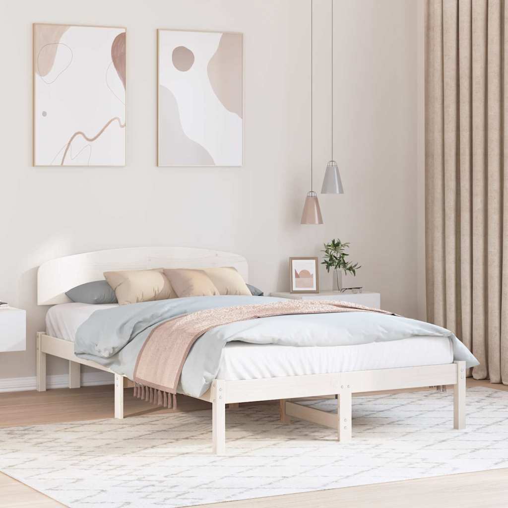 Σκελετός Κρεβατιού Λευκό 135 x 190 cm Στερεά ξυλεία πεύκου