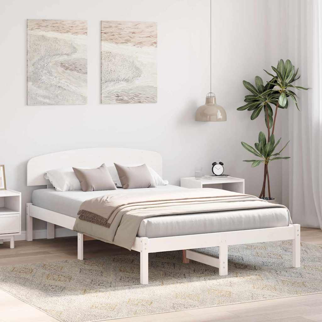 Σκελετός Κρεβατιού Λευκό 135 x 190 cm Στερεά ξυλεία πεύκου