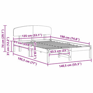 Σκελετός Κρεβατιού Λευκό 135 x 190 cm Στερεά ξυλεία πεύκου