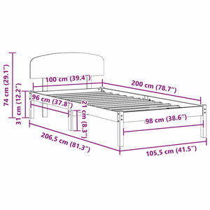 Σκελετός Κρεβατιού Φυσικό 100 x 200 cm Στερεά ξυλεία πεύκου