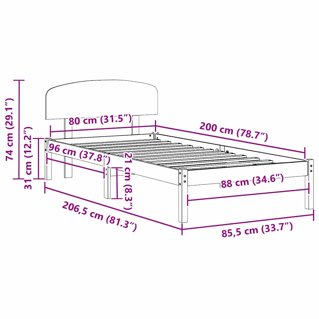 Σκελετός Κρεβατιού Κερωτό καφέ 80 x 200 cm Στερεά ξυλεία πεύκου