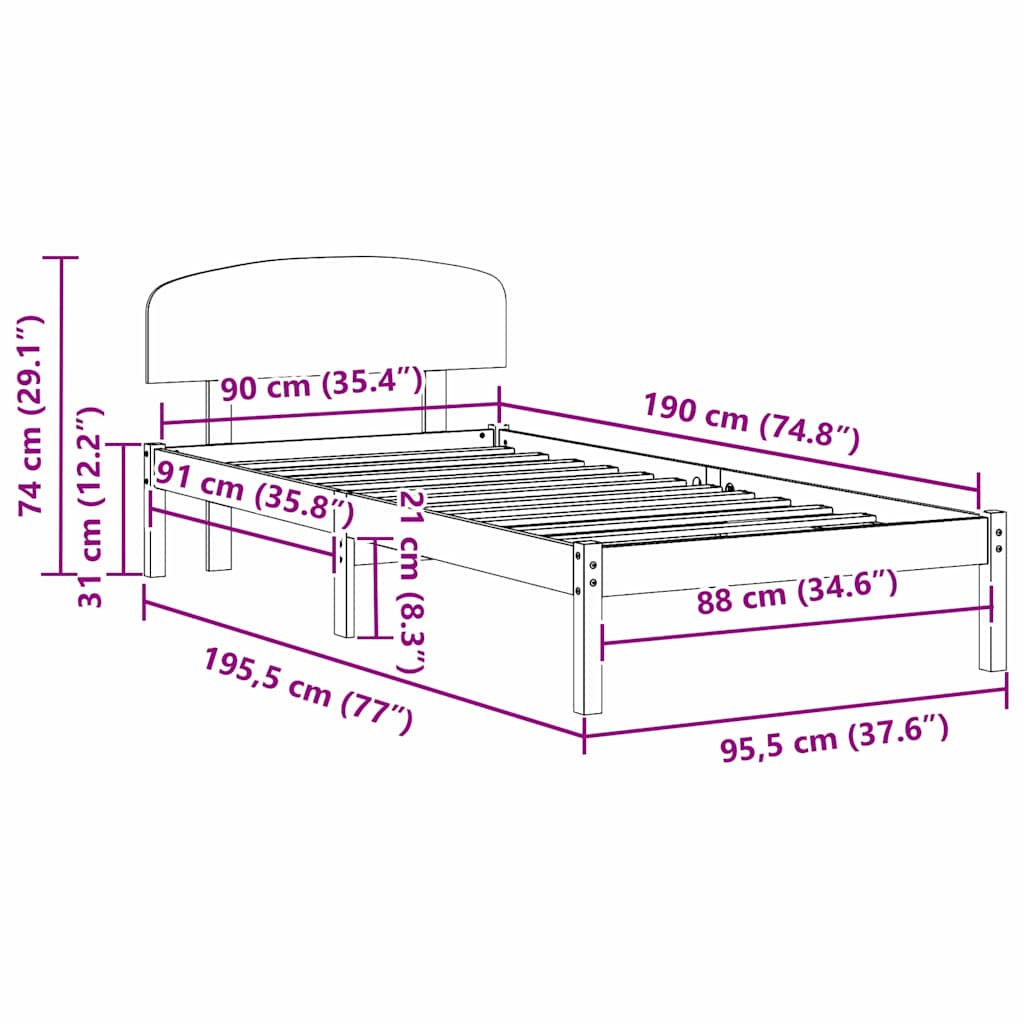 Σκελετός Κρεβατιού Κερωτό καφέ 90 x 190 cm Στερεά ξυλεία πεύκου