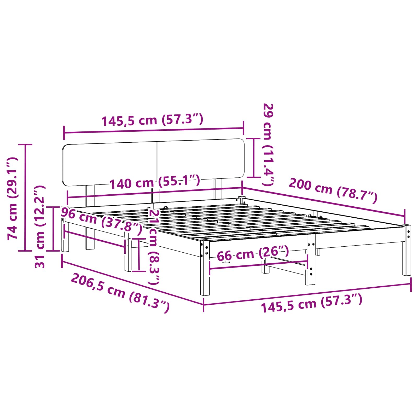 Σκελετός Κρεβατιού Φυσικό 140 x 200 cm Στερεά ξυλεία πεύκου - Pakobazaar