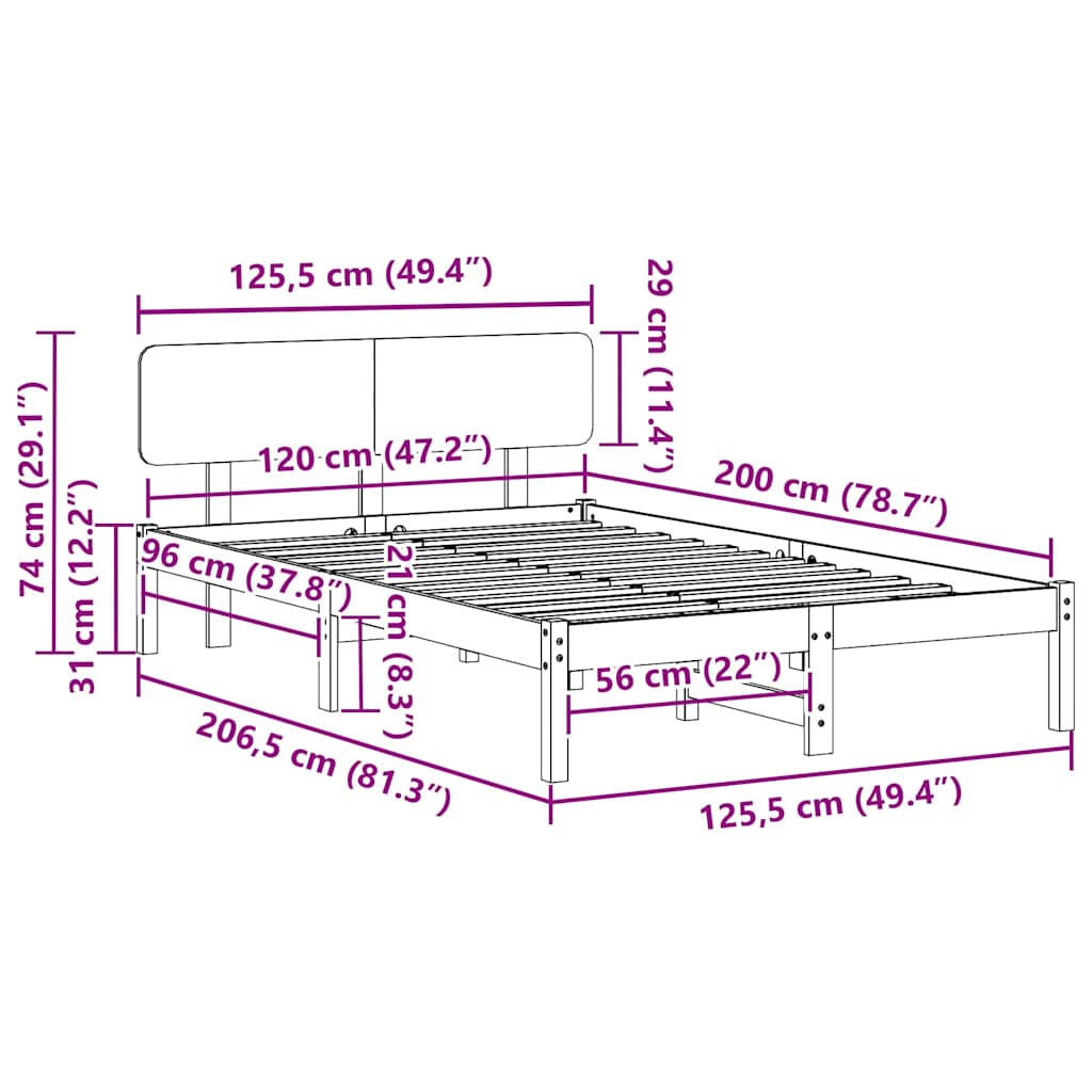 Σκελετός Κρεβατιού Φυσικό 120 x 200 cm Στερεά ξυλεία πεύκου