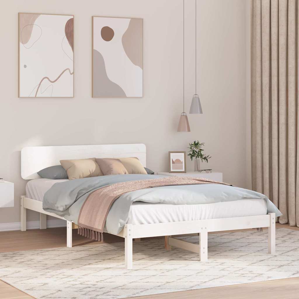 Σκελετός Κρεβατιού Λευκό 140 x 190 cm Στερεά ξυλεία πεύκου