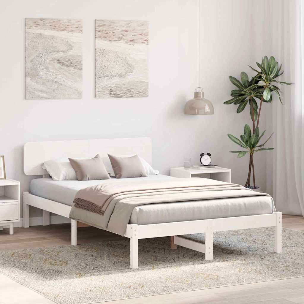 Σκελετός Κρεβατιού Λευκό 140 x 190 cm Στερεά ξυλεία πεύκου