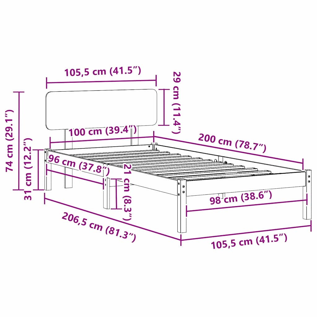 Σκελετός Κρεβατιού Λευκό 100 x 200 cm Στερεά ξυλεία πεύκου