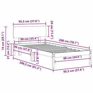 Σκελετός Κρεβατιού Φυσικό 90 x 200 cm Στερεά ξυλεία πεύκου