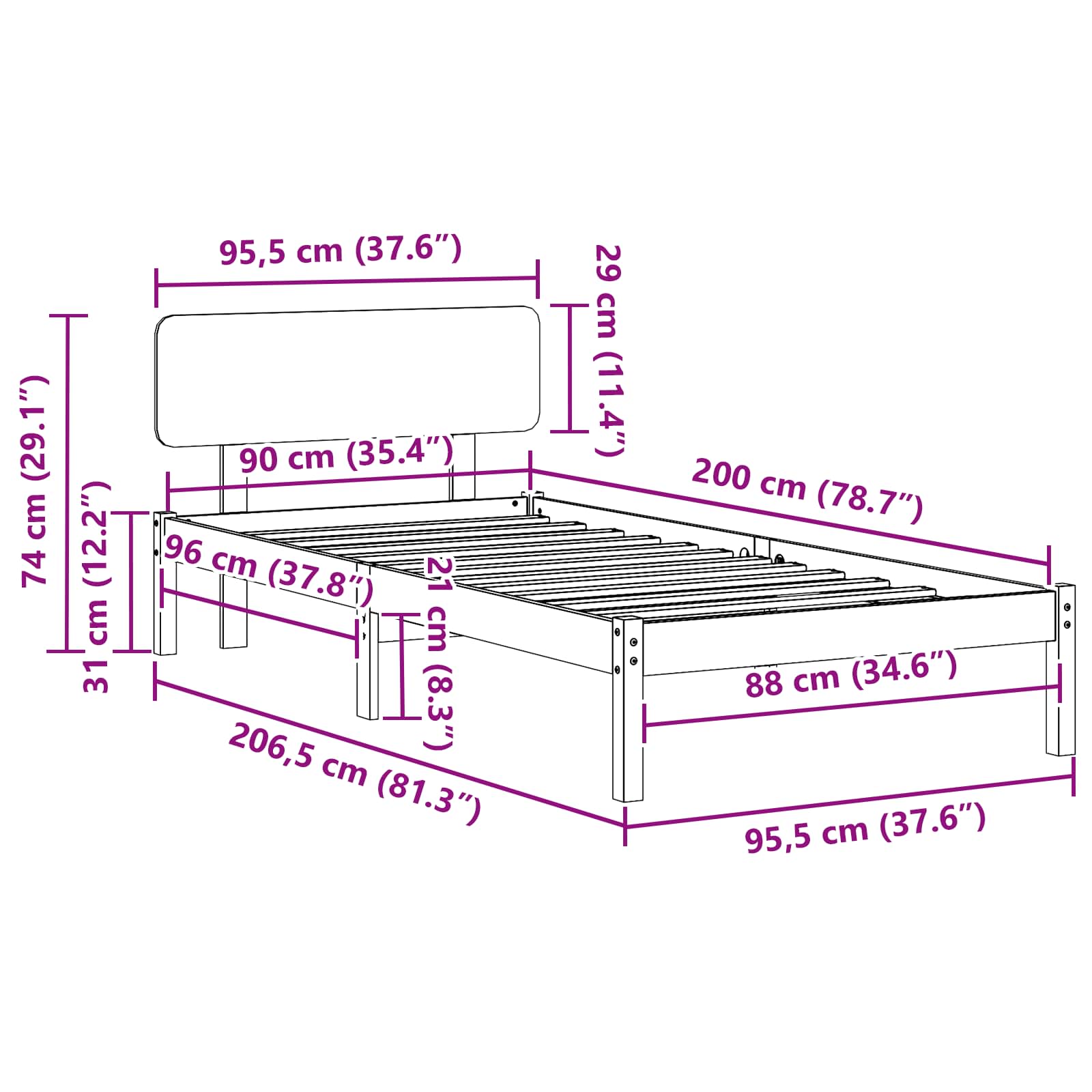 Σκελετός Κρεβατιού Κερωτό καφέ 90 x 200 cm Στερεά ξυλεία πεύκου