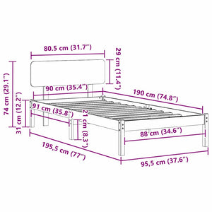 Σκελετός Κρεβατιού Κερωτό καφέ 90 x 190 cm Στερεά ξυλεία πεύκου