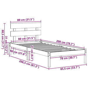Σκελετός Κρεβατιού Λευκό 80 x 200 cm Μασίφ ξύλο πεύκου