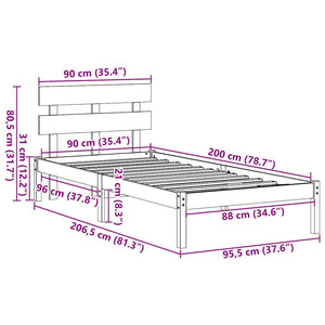 Σκελετός Κρεβατιού Καφέ 90 x 200 cm Μασίφ ξύλο πεύκου
