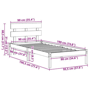 Σκελετός Κρεβατιού Καφέ 90 x 190 cm Μασίφ ξύλο πεύκου