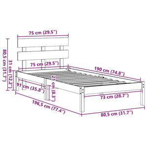 Σκελετός Κρεβατιού Λευκό 75 x 190 cm Μασίφ ξύλο πεύκου