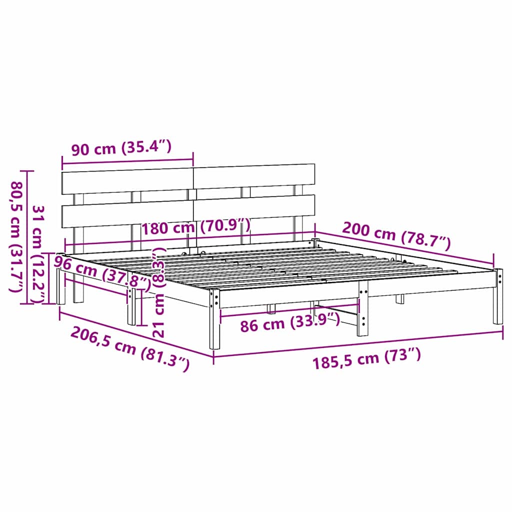 Σκελετός Κρεβατιού Καφέ 180 x 200 cm Μασίφ ξύλο πεύκου