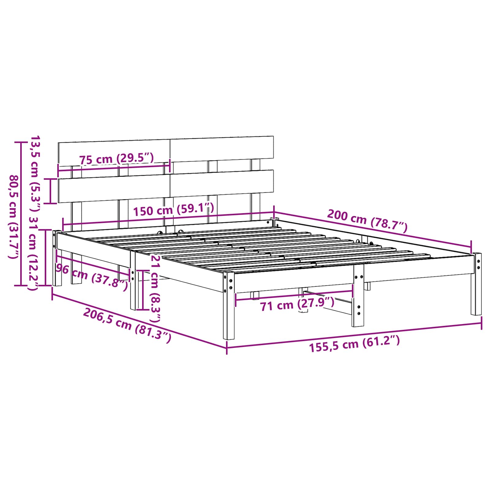 Σκελετός Κρεβατιού Καφέ 150 x 200 cm Μασίφ ξύλο πεύκου