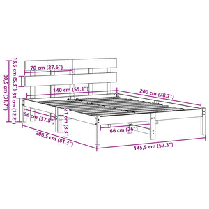 Σκελετός Κρεβατιού Καφέ 140 x 200 cm Μασίφ ξύλο πεύκου