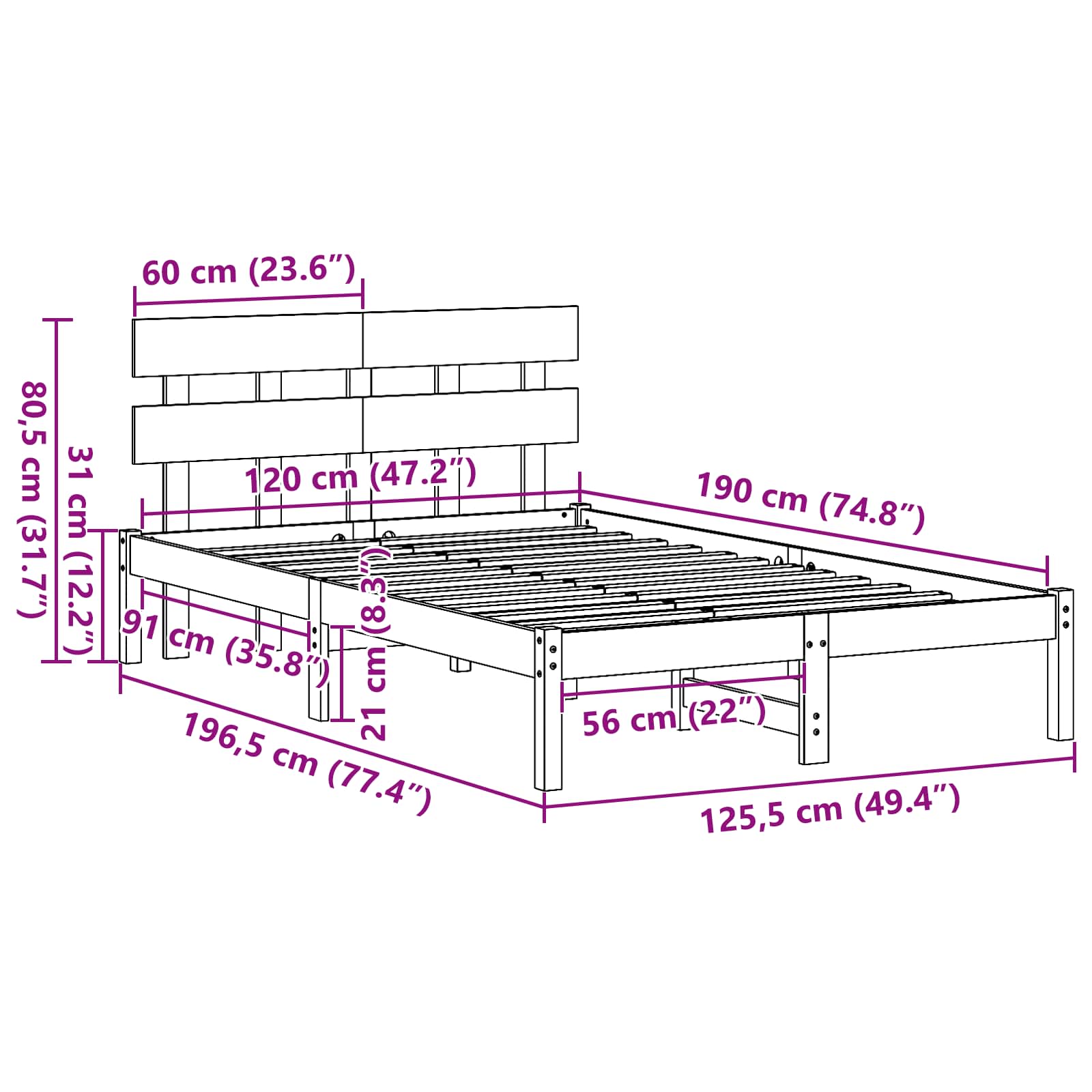 Σκελετός Κρεβατιού Καφέ 120 x 190 cm Μασίφ ξύλο πεύκου