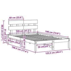 Σκελετός Κρεβατιού Καφέ 120 x 190 cm Μασίφ ξύλο πεύκου