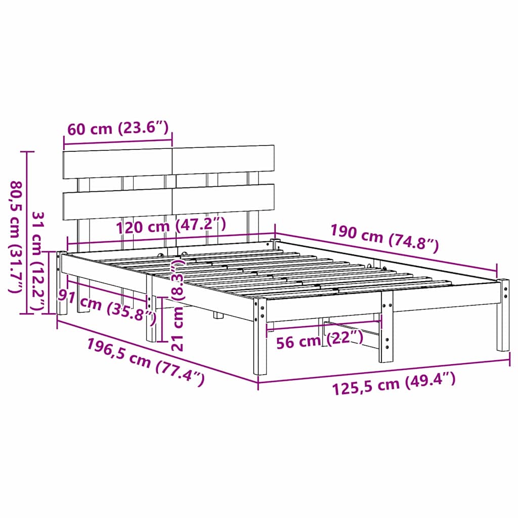 Σκελετός Κρεβατιού Καφέ 120 x 190 cm Μασίφ ξύλο πεύκου