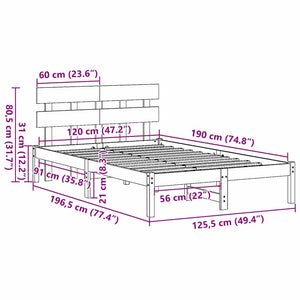 Σκελετός Κρεβατιού Καφέ 120 x 190 cm Μασίφ ξύλο πεύκου