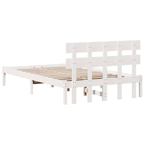 Σκελετός Κρεβατιού Λευκό 140 x 190 cm Μασίφ ξύλο πεύκου