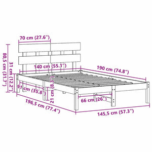 Σκελετός Κρεβατιού Καφέ 140 x 190 cm Μασίφ ξύλο πεύκου