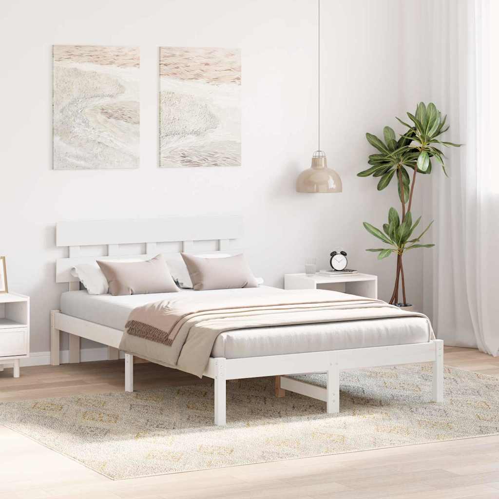 Σκελετός Κρεβατιού Λευκό 135 x 190 cm Μασίφ ξύλο πεύκου