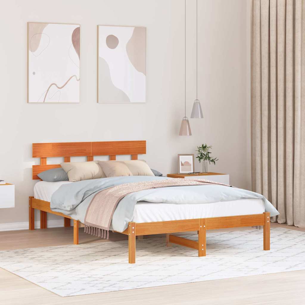 Σκελετός Κρεβατιού Καφέ 135 x 190 cm Μασίφ ξύλο πεύκου