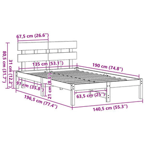 Σκελετός Κρεβατιού Καφέ 135 x 190 cm Μασίφ ξύλο πεύκου