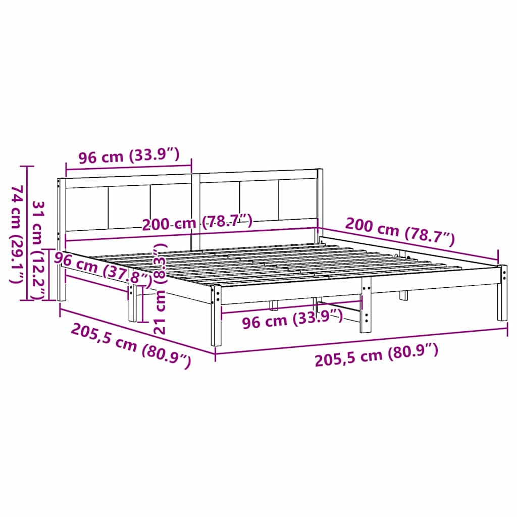 Σκελετός Κρεβατιού Καφέ 200 x 200 cm Μασίφ ξύλο πεύκου