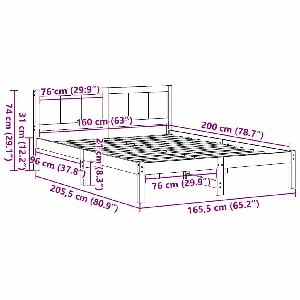 Σκελετός Κρεβατιού Καφέ 160 x 200 cm Μασίφ ξύλο πεύκου - Pakobazaar