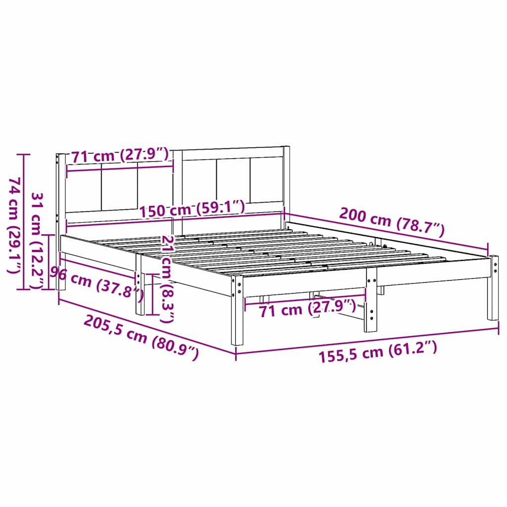 Σκελετός Κρεβατιού Καφέ 150 x 200 cm Μασίφ ξύλο πεύκου