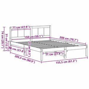 Σκελετός Κρεβατιού Καφέ 150 x 200 cm Μασίφ ξύλο πεύκου