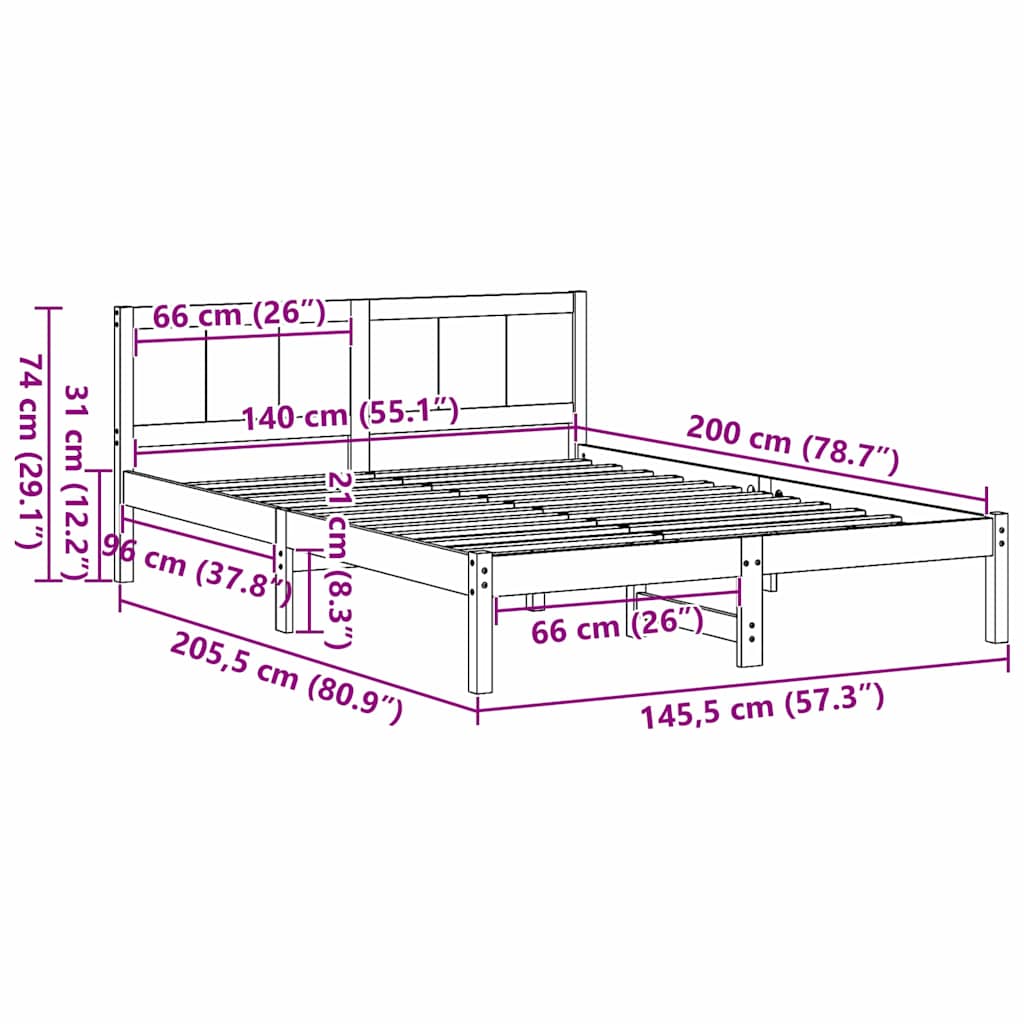 Σκελετός Κρεβατιού Καφέ 140 x 200 cm Μασίφ ξύλο πεύκου - Pakobazaar