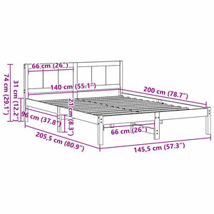 Σκελετός Κρεβατιού Καφέ 140 x 200 cm Μασίφ ξύλο πεύκου - Pakobazaar