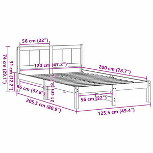 Σκελετός Κρεβατιού Καφέ 120 x 200 cm Μασίφ ξύλο πεύκου