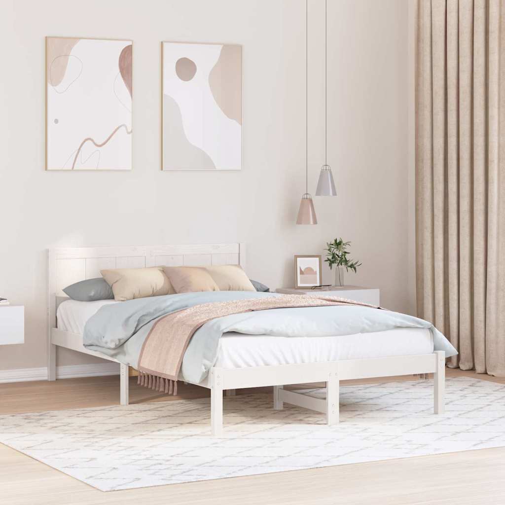 Σκελετός Κρεβατιού Λευκό 135 x 190 cm Μασίφ ξύλο πεύκου