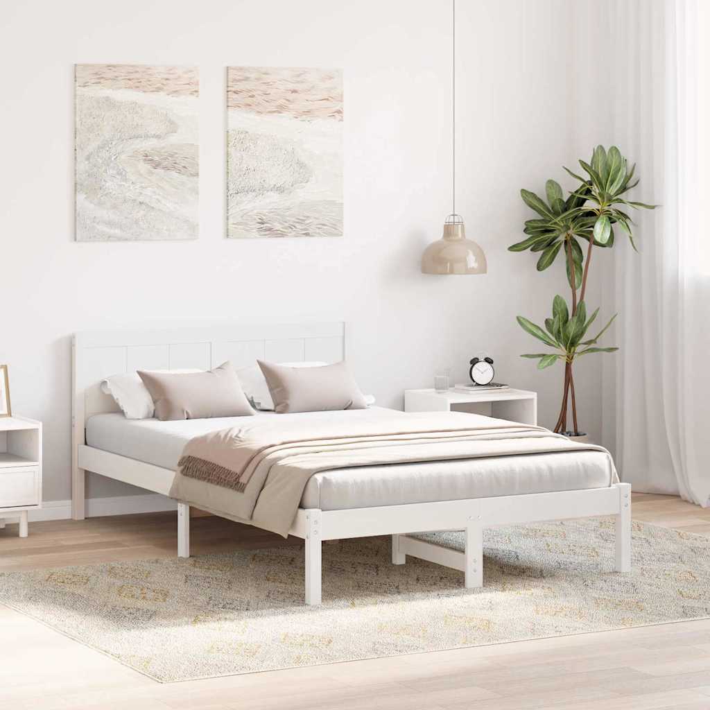 Σκελετός Κρεβατιού Λευκό 135 x 190 cm Μασίφ ξύλο πεύκου