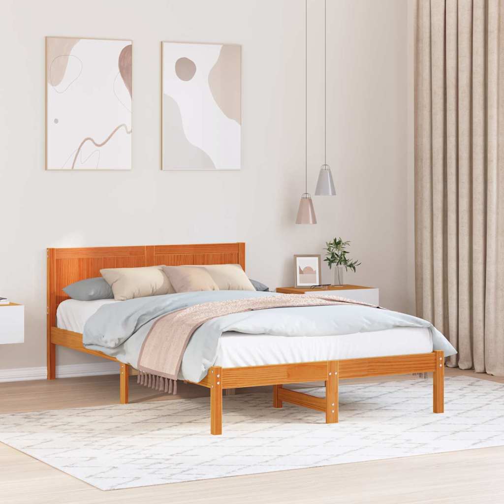 Σκελετός Κρεβατιού Καφέ 135 x 190 cm Μασίφ ξύλο πεύκου