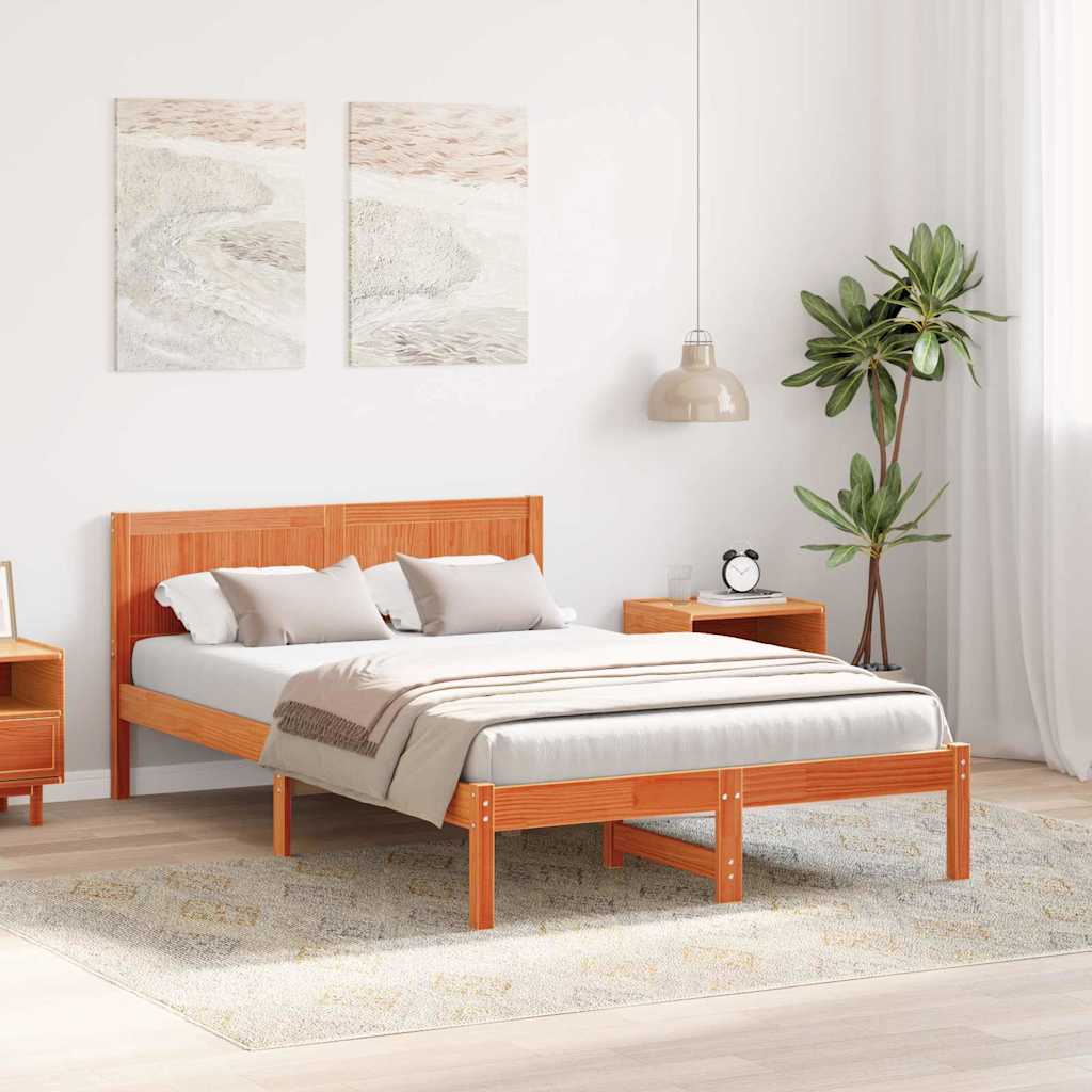 Σκελετός Κρεβατιού Καφέ 135 x 190 cm Μασίφ ξύλο πεύκου