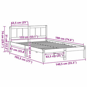 Σκελετός Κρεβατιού Καφέ 135 x 190 cm Μασίφ ξύλο πεύκου