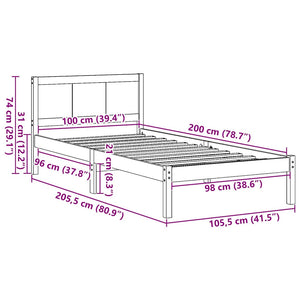 Σκελετός Κρεβατιού Καφέ 100 x 200 cm Μασίφ ξύλο πεύκου