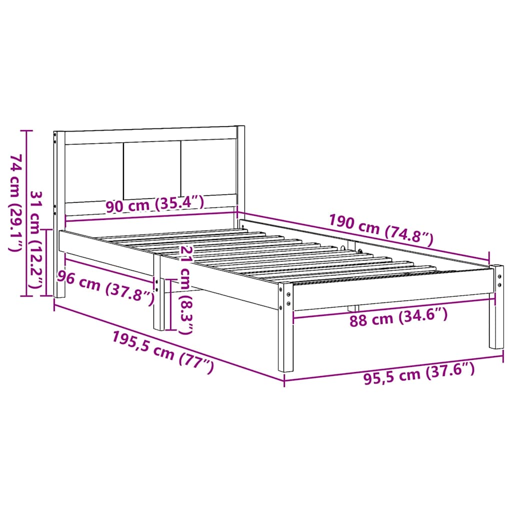 Σκελετός Κρεβατιού Καφέ 90 x 190 cm Μασίφ ξύλο πεύκου