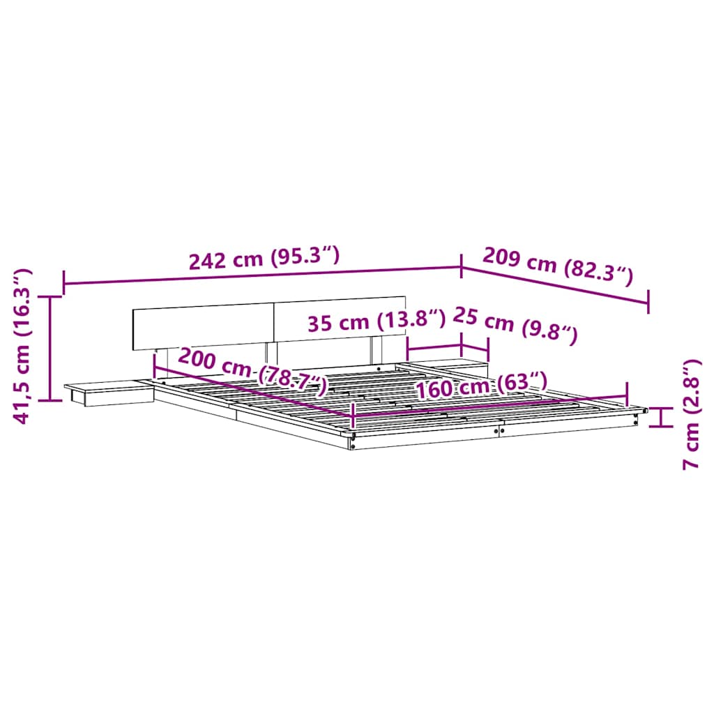 Σκελετός Κρεβατιού με κεφαλάρι Καφέ 160 x 200 cm ξύλο - Pakobazaar