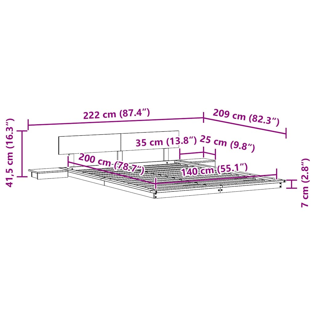 Σκελετός Κρεβατιού με κεφαλάρι Καφέ 140 x 200 cm ξύλο - Pakobazaar